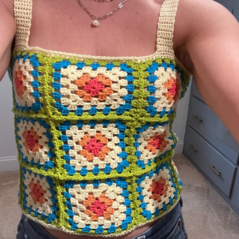 Handmade crochet granny square top